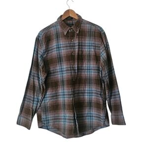 Pendleton Men's Mason 100% Cotton Flannel Button Down Shirt Brown Blue Plaid, L